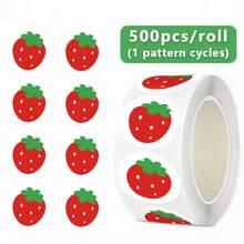 500pcs/Roll Strawberry Stickers, Summer Strawberry Labels, Summer Stickers, Handmade Non-Adhesive Labels For Gift Packaging, Giveaways, Gift Wrapping Seals, Baking Sealing Stickers, Dessert Packaging Labels - Strawberry - View 1