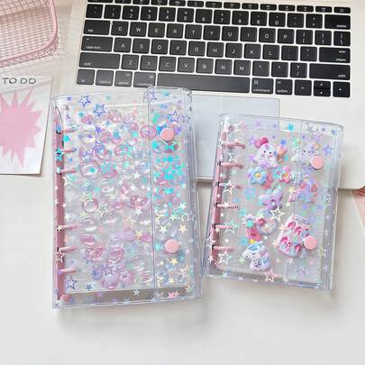 A6/A7 Size Sticker Book, Transparent Color, Portable File Folder With Double Snap Binder, Can Store Idol Cards, Stickers, Diary Notes, Photos, And Can Also Be Used As An Album. Stationery, Notebook, Sticker Book, Office Supplies, School Supplies, Back-To-School Sticker Book.