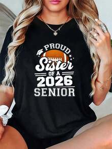 Camiseta Unisex 100% Algodón con Estampado 'Hermosa Hermana de un Graduado de Fútbol Americano de 2026', Cuello Redondo - Negro - Ver 6
