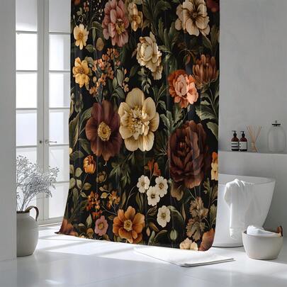 1 tấm rèm tắm in họa tiết hoa, chất lượng cao, trang trí nhà cửa, hiện đại, đa năng, phù hợp với phòng tắm, rèm tắm dùng được cả bốn mùa, kèm 12 móc treo.