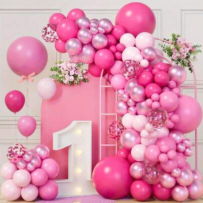 114pcs Mixed Color Balloon Garland - Bright Pink, Peach Pink & Fuchsia - Suitable For Princess Theme Birthday Celebration, Teen Party, Wedding, Engagement Anniversary & Latex Balloons Without Power Supply, Birthday Balloons