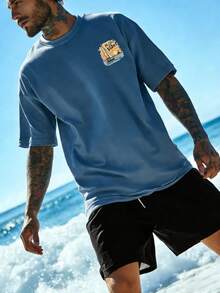 Áo thun nam tay ngắn in họa tiết phong cách hải quân cổ điển, thoải mái và thoáng khí, phù hợp cho mùa hè, dẫn đầu xu hướng thời trang. - Màu xanh lam - Xem 2