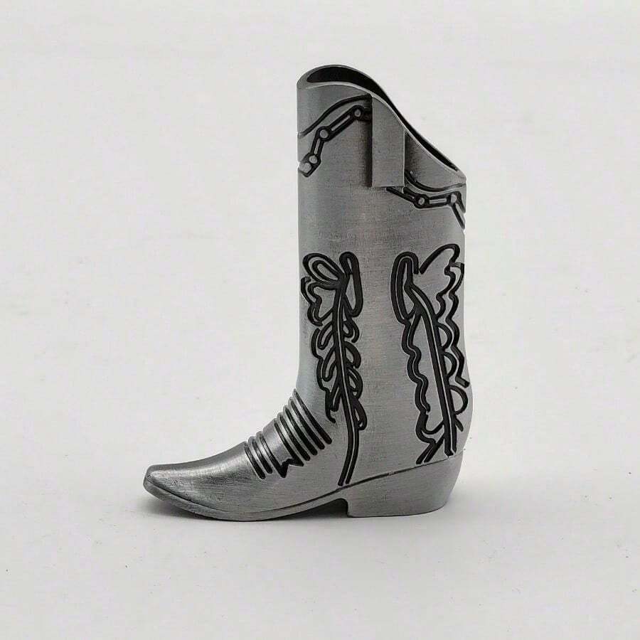 Fashionable Silver Denim Boot Shaped Lighter Box - Perfect For Mini Bic J5, Party And Daily Use - 1PCS - View 1