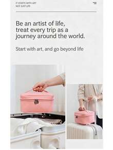 大容量化妆包，真皮化妆包，洗漱包，便携式化妆收纳包，旅行化妆包，男女通用，送给爱人、朋友或作为节日礼物 - 彩色 - 查看 4