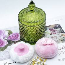 Luxury 4 Inch Glass Powder Container With 2 Soft Puffs For Loose Powder - 1 Handle 1 Bow Pink Puffs With Pointed Cylinder-olive Green-large - View 9