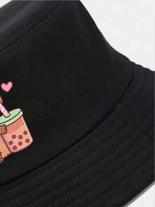 2/1 Piece Kabibara Drinking Bubble Tea Printed Bucket Hat, Breathable Sun Hat, Outdoor Vacation/Travel Cap, Foldable Bucket Hat, Lightweight For Spring And Summer, Non-Stretchy, Machine Washable Bucket Hat.,Beach,Festival - Multicolor - View 4