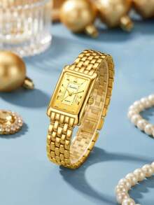 SUNKTA LIGE 时尚女士休闲手表 防水指针石英表 优雅商务手表 - 金色 - 查看 11