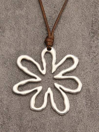 1件简约几何向日葵吊坠长项链，镂空花卉设计，百搭日常佩戴、连衣裙、音乐节、派对等场合，也是送给女友、老师、朋友的理想礼物。