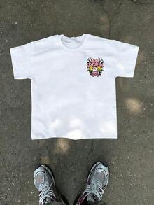 Tween Girl Cotten Clothes,Y2K-Inspired Letter Print T-Shirt - Casual Crew Neck, Short Sleeve, Machine Washable - Perfect For Spring/Summer/Fall,Fashion, Streetwear, Unisex, Men, Women - 白色 - 查看 3