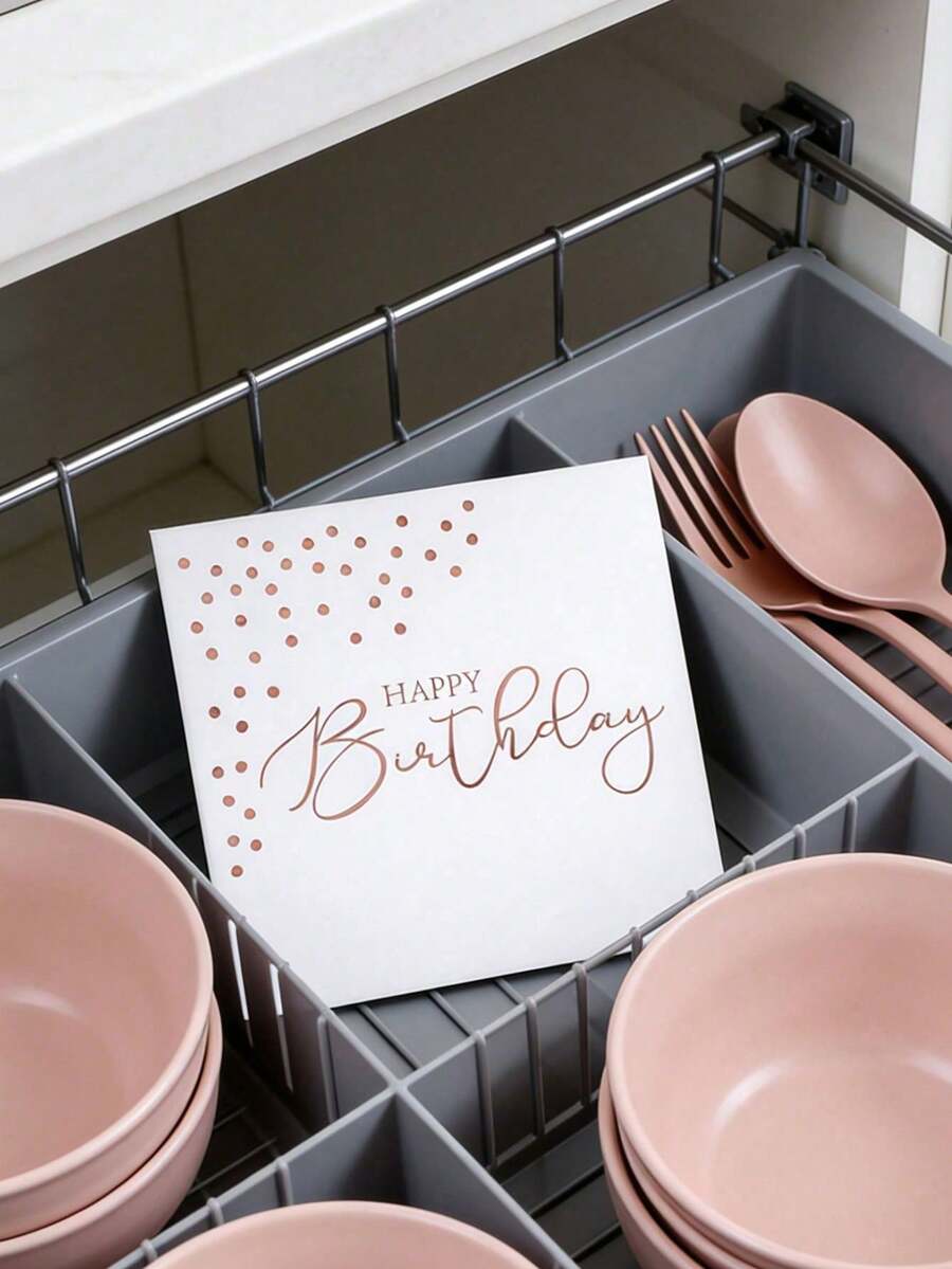 50/20/1件装便携式生日餐巾纸、餐垫、杯垫、一次性餐巾纸、玫瑰金印花餐巾纸，适用于家庭、餐厅、生日派对装饰、一次性餐具、节日派对装饰、复活节装饰、伴娘礼物。 - 多款式 - 查看 1