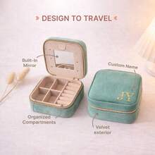 个性化旅行首饰盒，伴娘邀请礼物，定制天鹅绒首饰盒，伴娘礼品盒，字母组合首饰收纳盒 - 彩色 - 查看 4