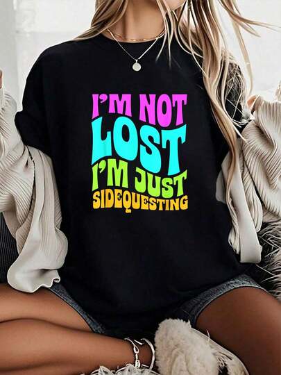 100% Algodón Unisex, Camiseta Divertida con Estampado "No Estoy Perdido, Solo Estoy Haciendo un Sidequest" para Rave EDM Groovy, Camisetas Gráficas para Mujer - Camiseta de Manga Corta Estampada
