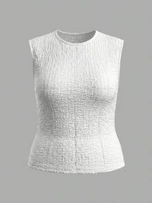Plus Size Women Solid Color Round Neck Casual Versatile Tank Top - White - View 7