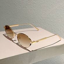 European And American Women's Light Luxury Fashionable Metal Frame With A High-End Feel, Street Photography Oval Frame Retro Men's And Women's, Lightweight And Fashionable, Suitable For Parties And Leisure Outings - 藍色 - 查看 10
