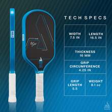 Vợt Pickleball JOOLA Ben Johns Hyperion - Bề mặt carbon nguyên bản và bề mặt sợi carbon mờ giúp tăng cường lực và độ xoáy - Tay cầm kéo dài - Vợt Pickleball sợi carbon - Màu xanh lam - Xem 2