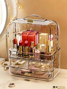 Large Capacity Multi-Drawer Transparent Makeup Organizer Box With Lid, Dust-Proof Storage For Lipstick, Makeup Brushes, Skincare, Jewelry, Foldable & Stackable, Suitable For Vanity, Bathroom, Closet, Bedroom, Dorm, Gift For Women, Girls, Valentine's Day, Easter - Multicolor - View 7