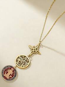 TEAMER 1件男女通用复古不锈钢女巫结和五芒星圣本笃奖章吊坠项链，幸运护身符宗教饰品 - 時尚系列 - 查看 6