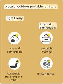 1pc New Inflatable Slouchy Sofa, Foldable Recliner Chair, Camping Outdoor Travel With Footrest Combination, Flocked Fabric Sofa Bed - Multicolor - View 8