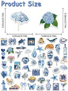 50张蓝色卡通ins风贴纸，适用于手机、笔记本电脑、滑板、行李箱、头盔等，涂鸦美学贴纸，礼品之选 - A - 查看 11