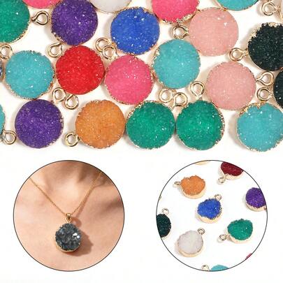 5个/包树脂水晶簇吊坠，13.5毫米彩色镶边金属项链吊坠，钥匙扣挂件，DIY手链，手机链饰品配件