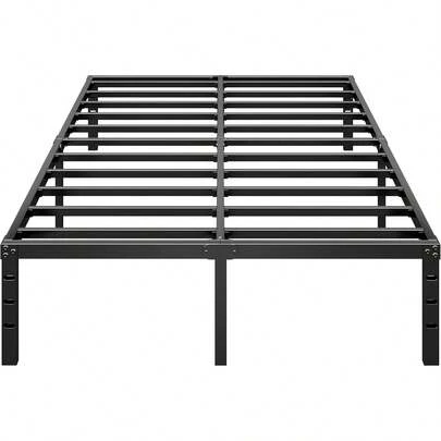 Bastidor metálico de cama de plataforma, de 40.64 cm de alto, sin somier, con listones de soporte fuertes y resistentes, fácil de ensamblar, tamaño individual, color negro