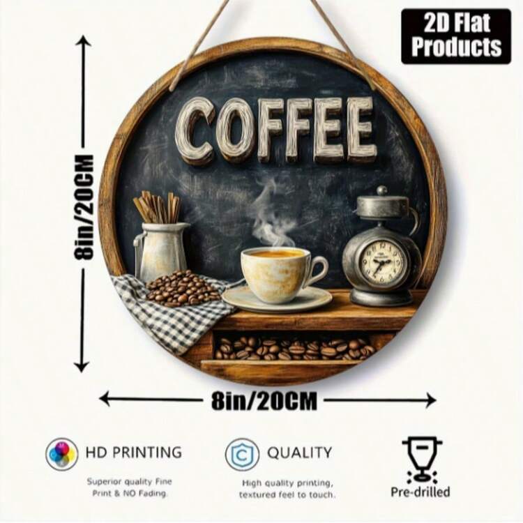 Tranh in phẳng 2D trên gỗ: 1 tấm gỗ trang trí hình tròn, chủ đề quán cà phê cổ điển, thích hợp để trang trí quầy bar, nhà bếp, quán cà phê, nhà cửa, phòng khách, văn phòng, làm quà tặng ngày lễ. - 1PC - Xem 7