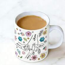 Taza de cerámica personalizada con patrón floral, diseño de flores frescas tallado a mano, adecuada para el Día de la Madre, cumpleaños de la abuela, cumpleaños de mujeres y otros regalos festivos (soporta entrada de 1-8 nombres) - multicolor - Ver 9