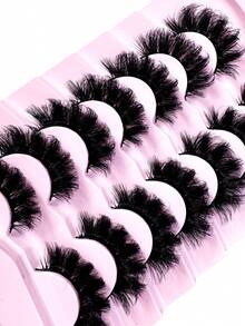 7 Pairs/Pack DD Curl Russian False Eyelashes, Thick Curly Fluffy, 3D Faux Mink Lashes, Cat Eye Effect, 8D Lengthening & Volumizing Lashes, Lift Eyes, Extend & Thicken Lash Line, Create Delicate Makeup - Black - View 3