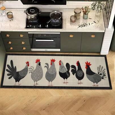 1pc Charming Chicken Pattern Kitchen Rug, All Season Kitchen Mat, Kitchen Carpet, Doormat, Small Rug, Carpet, Runner, Floor Mat, Home Decor, Area Rug, Outdoor Mat, Bedroom Carpet, Washable Rug