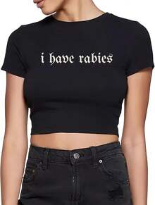 I Have Rabies Gaphic Crop Tshirt Women - Black - View 1