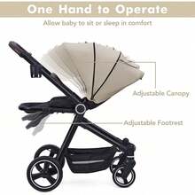 Cochecito de bebé plegable, de viaje, con asiento reversible, plegado con una sola mano, capota y reposapiés ajustables, para recién nacidos y niños pequeños - beige - Ver 5