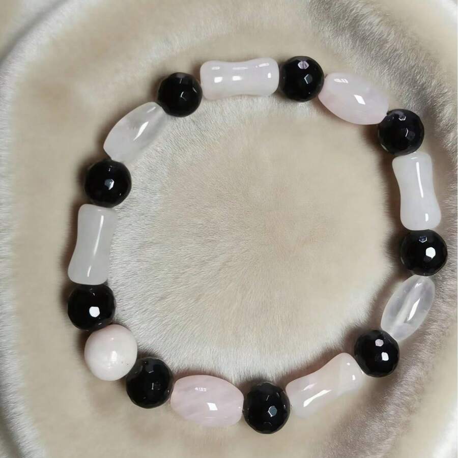 Zhenwei xina A Bohemian-Style Bracelet Made Of Rose Quartz And Black Agate Is Suitable For Women To Wear Daily Or Give As A Gift. It Can Be Presented As A Valentine's Day Gift, Mother's Day Gift, Birthday Gift, And Graduation Season Gift - Pink and Black - View 1