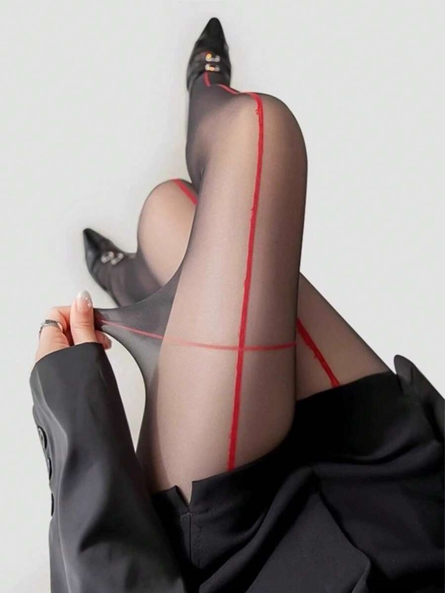 1 par de medias transparentes y con rayas verticales sexys, medias negras delgadas para piernas delgadas. 1 par de medias altas de seda a la moda. Pantimedia de una sola capa tipo T antienganches, ajuste cómodo y ceñido a la piel para uso diario y vacaciones.