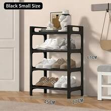 4-Tier Stackable Shoe Rack, Household Storage Organizer, Free Standing Shelf For Entryway, Bedroom And Closet, Holds Multiple Pairs Of Shoes, Space-Saving Shoe Storage Shelf - 黑色 - 查看 4
