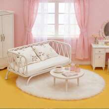 青少年创意迷你玩具，白色沙发/短沙发模型，适用于模型屋装饰、娃娃屋家具、玩具屋配件、微缩模型、婚礼季装饰、圣帕特里克节绿色元素。 - 白色 - 查看 4