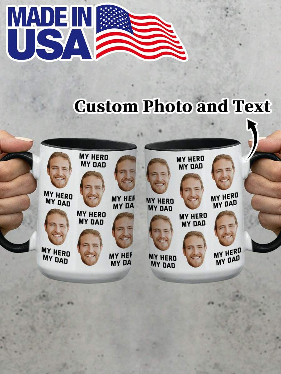 1pc 11oz Customized Mug For Dad With Photos Of Babies And Children. You Can Customize Both Photos And Texts. It's A Personalized Water Cup With Children's Photos. It's A Father's Day Gift From The Wife To The Husband. And It Can Also Serve As A Gift For Grandpa With Funny Face Photos Printed On It. - Style 3 - View 1