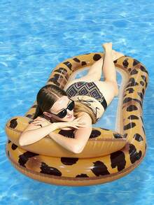1件充气躺椅，豹纹和奶牛纹元素，带枕头，适用于水上、游泳池、沙滩、主题派对，充气水上漂浮物，泳池漂浮座椅，充气泵需另行购买。 - 豹紋躺椅 - 查看 3