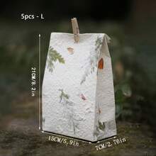 5个植物印花礼品袋(带木质夹子),寓意美好的纪念品袋,糖果袋,纸袋,高品质母亲节礼品袋,手工纸袋,生日礼品袋,婚礼派对礼品包装袋,圣诞节,婚礼仪式 - 花草 - 查看 16