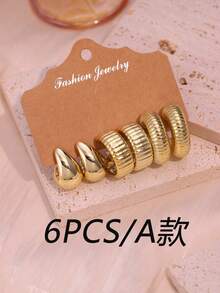 Bộ trang sức cá nhân hóa mạ vàng 6 chiếc/18 chiếc gồm bông tai hình giọt nước, bông tai xoắn và bông tai phối hợp nhiều kiểu dáng, quà tặng thanh lịch cổ điển cho bạn bè và gia đình trong các dịp lễ hội. - Vàng - Xem 2