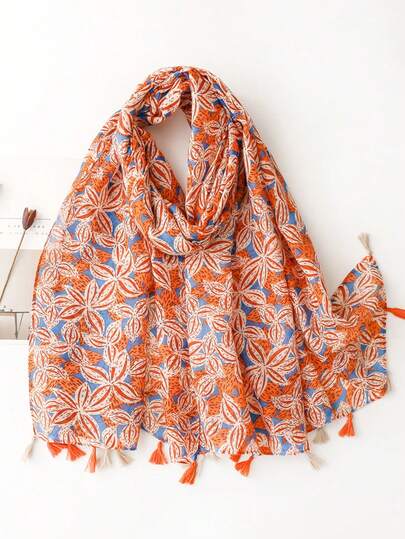 1pc Casual Fashionable Flamingo & Floral Print Lightweight Women Scarf/Shawl