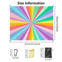 1pc 185*235CM Colorful Line Geometric Striped Pattern Printed Waterproof Anti-Sand Large Beach Blanket, Suitable For 2-3 People Leisure Beach Vacation, Lightweight Thin Durable Outdoor Camping Picnic Mat - B - View 2