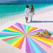 1pc 185*235CM Colorful Line Geometric Striped Pattern Printed Waterproof Anti-Sand Large Beach Blanket, Suitable For 2-3 People Leisure Beach Vacation, Lightweight Thin Durable Outdoor Camping Picnic Mat - B - View 6