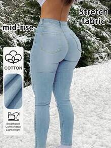 Quần jeans bó nâng mông bán chạy nhất dành cho nữ, mặc thường ngày và đi làm, mọi mùa - Rửa trung bình - Xem 1