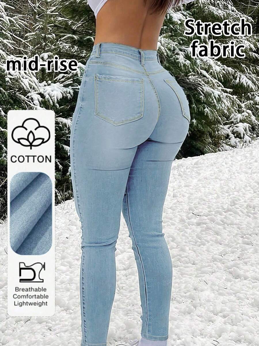 Quần jeans bó nâng mông bán chạy nhất dành cho nữ, mặc thường ngày và đi làm, mọi mùa - Rửa trung bình - Xem 1