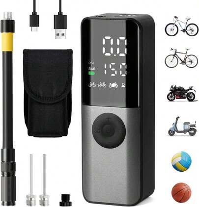 Pump, Bike Pump 150PSI With Digital Pressure Gauge, Pumps Rechargeable With Accessories Road Bike, Mountain Bike, E-Bike, Motorcycle