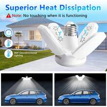 Lampu LED 4 Daun - Lampu Lipat Mini (28W, Setara dengan 80W) | 3000K / 6500K | Lampu Lipat Gantung | Cocok untuk Penerangan Garasi dan Dalam Ruangan | Kecerahan Tinggi | Ukuran Ringkas | Masa Pakai 2 Tahun - Putih - View 4
