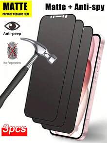 3片装磨砂防窥陶瓷屏幕保护膜,兼容 17/Air/17 Pro/17 Pro Max/16 Pro Max/16 Pro/16 Plus/16/15 Pro Max/14 Pro Max/13/12/11系列,全覆盖,防指纹,防摔,防刮花 - 黑色 - 查看 14