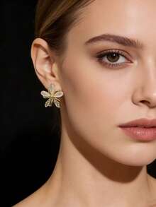 1对经典花朵耳钉，时尚百搭 - 彩色 - 查看 9