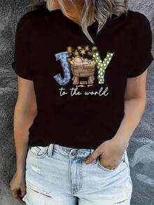 Camiseta de algodón de 180 g para mujer, camiseta deportiva casual, cuello redondo, manga corta, estampado divertido con letras, top cómodo para vacaciones de verano, adecuado para el uso diario, salidas informales, versátil para uso en casa y caminatas al aire libre. Sencilla y versátil, estilo de nicho a, la primera opción para parejas. - Negro - Ver 1