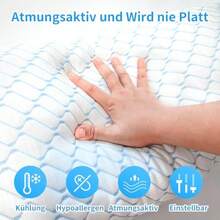 Almohada de 40 x 80 cm Almohada de Espuma viscoelástica Almohada de enfriamiento Almohada Plana para Dormir de Lado Onda Azul 40 x 80 cm - Ola azul - Ver 3